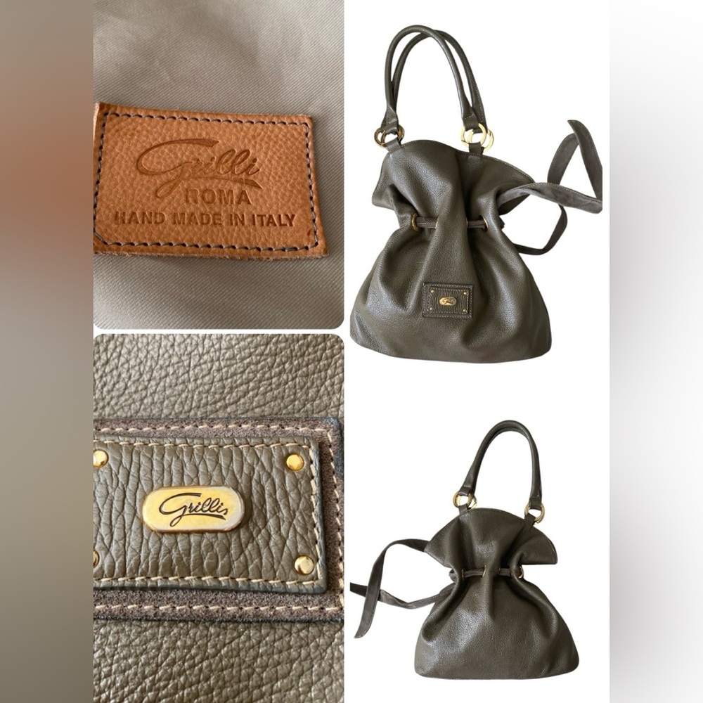 Grillis Italy bucket bag in a DARK KHAKI olive grained leather Leather Hand Bag
